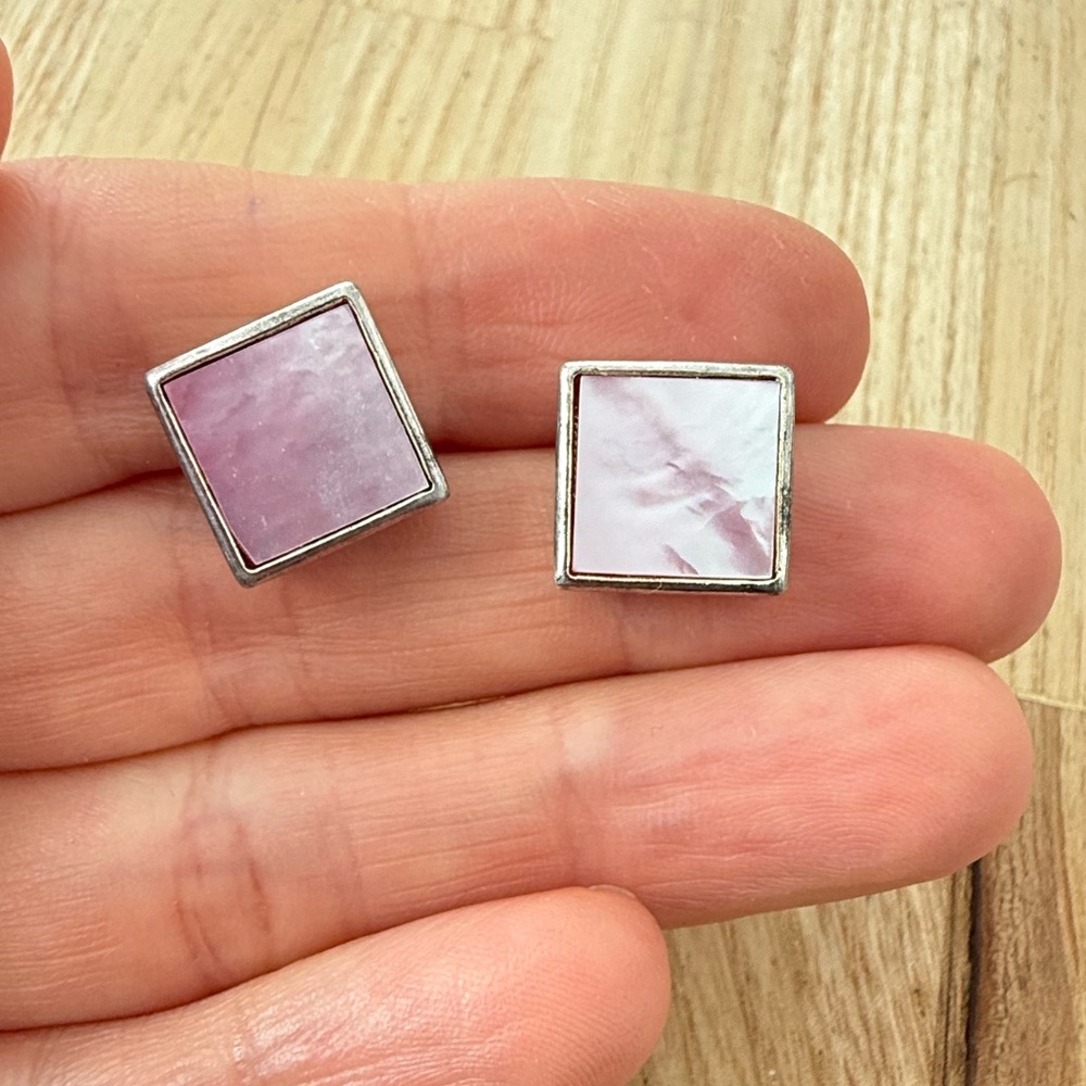 925 Sterling silver square pink mother of pearl earrings on posts